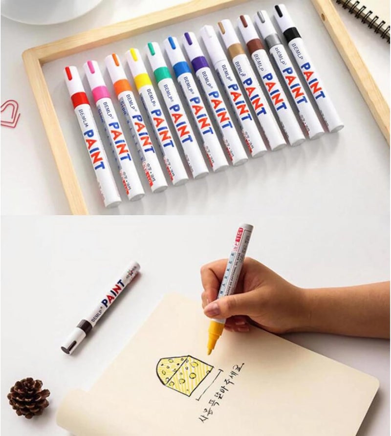 BEMLP Permanent Marker Pen Colorful Waterproof Metal Oilly Fill Paint For School DIY Tyre Tire Tread CD Metal Paint Markers Tire pen 12 Colors for Scuba gear - Image 3